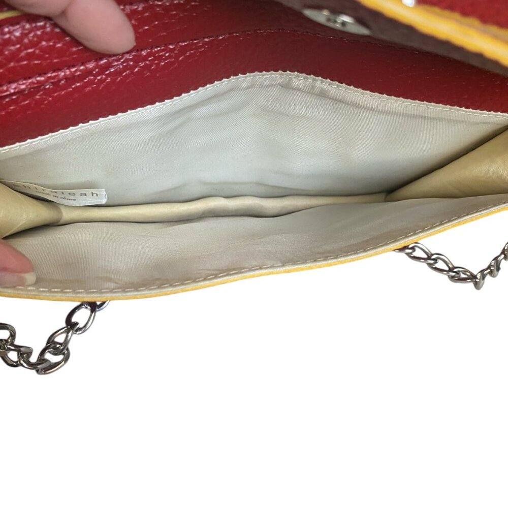 Shiraleah womens red leather shoulder bag handbag purse with silver chain strap - Picture 4 of 8